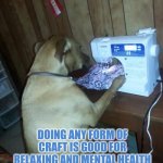 Doing any form of craft is good for mental health | DOING ANY FORM OF CRAFT IS GOOD FOR RELAXING AND MENTAL HEALTH | image tagged in craft,mental health,sewing,crochet,knitting | made w/ Imgflip meme maker