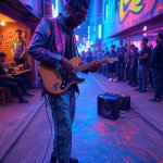 Cyberpunk street guitar artist musician