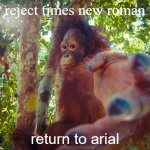 return to arial | reject times new roman; return to arial | image tagged in return to monke | made w/ Imgflip meme maker