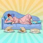 Lazy Woman On Couch Pizza Cartoon