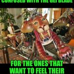 Funny | "LE SABRE" NOT TO BE CONFUSED WITH THE GEI BLADE; FOR THE ONES THAT WANT TO FEEL THEIR CAT BETWEEN THEIR LEGS | image tagged in funny,custom,motorcycle,cat,feel good,confused confusing confusion | made w/ Imgflip meme maker