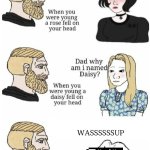 oh hey brick | WASSSSSSUP | image tagged in oh hey brick,memes,funny,stop reading the tags | made w/ Imgflip meme maker