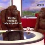 where is it? | UFO; Me after seeing an oddly shaped cloud | image tagged in where banana blank,monke,donkey kong | made w/ Imgflip meme maker