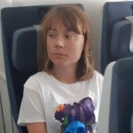 Greta Thunberg on a plane