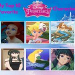top 10 favorite disney princess characters | image tagged in top 10 favorite disney princess characters,top 10 favorite princesses,the little mermaid,video games,anime,super mario bros | made w/ Imgflip meme maker