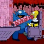 Homer eating donuts in hell