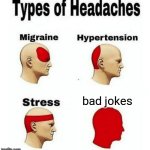 Types of Headaches meme | bad jokes | image tagged in types of headaches meme | made w/ Imgflip meme maker