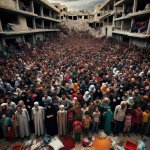 hungry people in war torn country