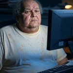 Elderly Old Fat man computer tough guy