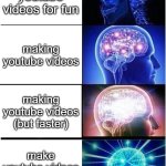 youtube algoritmith | making youtube videos for fun; making youtube videos; making youtube videos (but faster); make youtube videos for money | image tagged in memes,expanding brain,youtube,content farms,money,funny | made w/ Imgflip meme maker