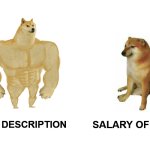 Buff Doge vs. Cheems Meme | JOB DESCRIPTION; SALARY OFFER | image tagged in memes,buff doge vs cheems | made w/ Imgflip meme maker