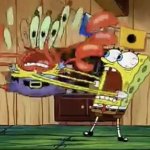 SpongeBob shaking Mr. Krabs