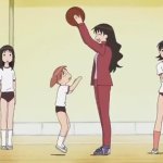 Chiyo trying to reach the ball from Yukari