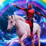 Deadpool on a unicorn