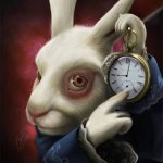 Rabbit pointing at pocket watch