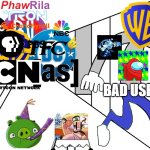 PhawrilaTron Target WB Crews Attacks WBD & Bad Users | BAD USERS | image tagged in running down hallway remake meme,warner bros discovery,cartoon network,pbs kids | made w/ Imgflip meme maker