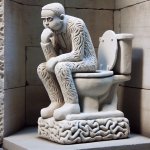 stone sculpture sitting on a toilet