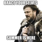 Hello, summer my old friend | BRACE YOURSELVES; SUMMER IS HERE | image tagged in memes,brace yourselves x is coming,summer,first day of summer | made w/ Imgflip meme maker