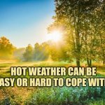 Hot weather can be easy or hard to cope with | HOT WEATHER CAN BE EASY OR HARD TO COPE WITH | image tagged in sunny weather,autism | made w/ Imgflip meme maker