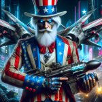 Uncle Sam with bombers and weapon
