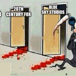 Grim Reaper Knocking on Door Extended | BLUE SKY STUDIOS; HULU; 20TH CENTURY FOX; PIXAR; MARVEL; LUCASFILM | image tagged in grim reaper knocking on door extended | made w/ Imgflip meme maker