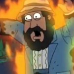 Cartoon Bearded man’s body is on fire meme