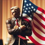 Trump hugging american flag