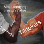 Epic Handshake Meme | Most annoying creatures alive; Tiktokers; Mosquitoes | image tagged in memes,epic handshake | made w/ Imgflip meme maker