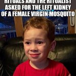 Uneasy kid | YOU WANTED TO DO MONEY RITUALS AND THE RITUALIST ASKED FOR THE LEFT KIDNEY OF A FEMALE VIRGIN MOSQUITO | image tagged in uneasy kid | made w/ Imgflip meme maker