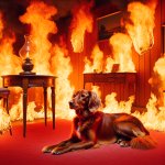 Dog in sitting burning room watching the flames