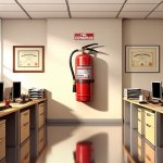 Fire extinguisher in an office