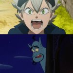 the gene see asta screaming | image tagged in the genie see someone blank,black clover,asta,anime meme,crossover memes,screaming | made w/ Imgflip meme maker