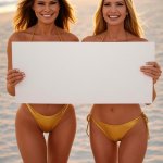 Melania and Ivanka Trump Bikinis blank white sign