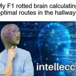 Celebrating the f1 movie ykyk | My F1 rotted brain calculating optimal routes in the hallways | image tagged in intellecc | made w/ Imgflip meme maker