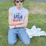 Liam Keel In Cowboy Jeans & White USA Tank Top #1 template