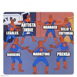 Meme artista independiente | ARTISTA
INDIE; MANAGER; SELLO Y
EDITORIAL; LEGALES; PRENSA; MARKETING; BOOKING | image tagged in spiderman pointing circle | made w/ Imgflip meme maker