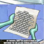Squidward Reading Letter | SOME WEIRDO; IF REIJI & XIAOMU WON'T MAKE THEIR CAMEO APPEARANCES IN ZOMBIE LAND SAGA: YUMEGINGA PARADISE DESPITE BEING PREMIERED DURING THE 20TH ANNIVERSARY OF NAMCO X CAPCOM, THEN ARTHUR FROM GHOSTS 'N GOBLINS WILL USE HIS FOR THE PRINCESS! HYPER COMBO THEN THE ZOMBIE LAND SAGA FANS WILL BE KNOCKED OFF THE TOP OF THE TOWER OF DRUAGA; BY TOUTATIS, HERE I GO AGAIN IN FAVOR OF WATCHING THE LIVE ACTION ZOMBIELAND MOVIES... | image tagged in squidward reading letter,namco x capcom,zombieland,upset,ghosts n goblins | made w/ Imgflip meme maker