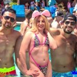 Denver Shoemaker Shows Flat Front in One Piece Swimsuit