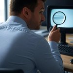magnifying glass in front of monitor