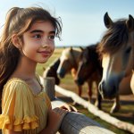a girl looking affectionately at horses meme