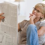 Lady reading newspaper template