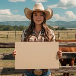 Cowgirl holding blank sign