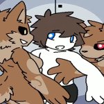 2 furrys surrounding Collin