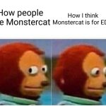 Monstercat be like | How I think Monstercat is for EDM; How people see Monstercat | image tagged in memes,monkey puppet | made w/ Imgflip meme maker