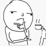 Thinking guy holding teacup with toe