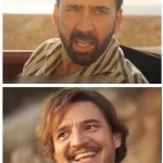 Pedro Pascal and Nic. Cage car scene