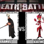 death battle | MERAMUS; ALASTOR | image tagged in death battle | made w/ Imgflip meme maker