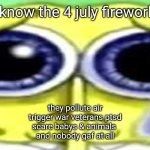 im not sure | u know the 4 july fireworks; they pollute air
trigger war veterans ptsd
scare babys & animals 
and nobody gaf at all | image tagged in sad spong | made w/ Imgflip meme maker
