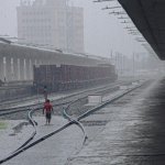 Rainy train station
