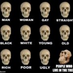 Homo species | PEOPLE WHO LIVE IN THE TREES | image tagged in idiot skull | made w/ Imgflip meme maker